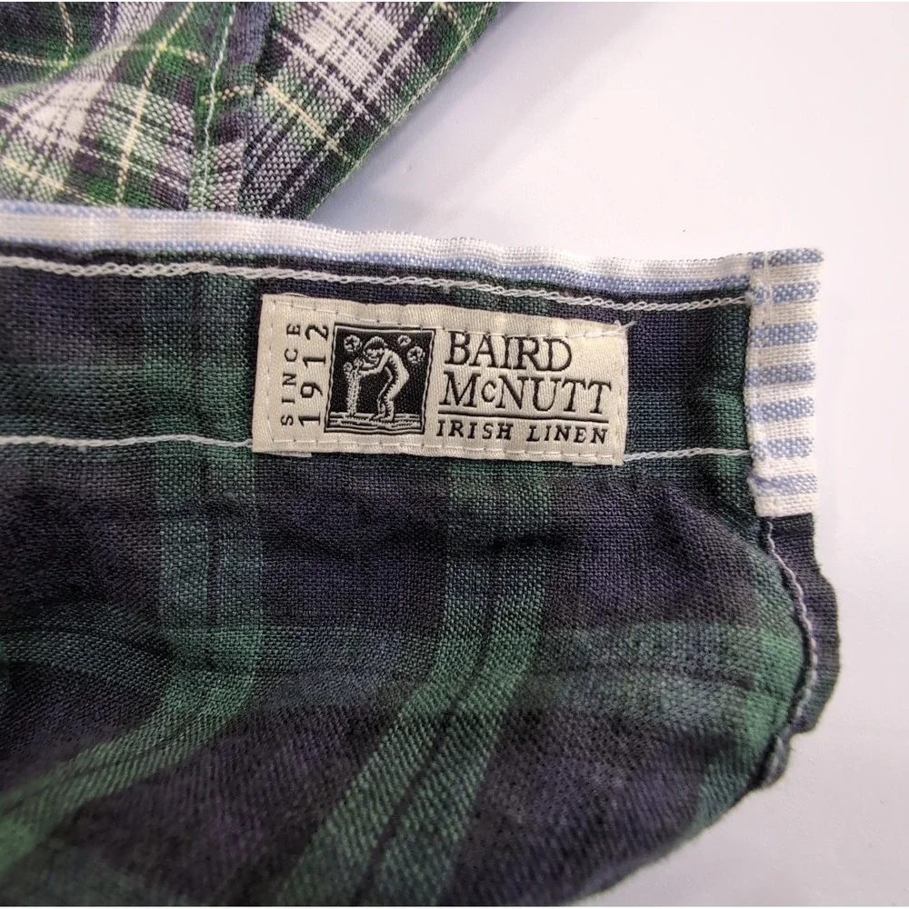Brooks Brothers Fun Shirt Mens XL Baird McNutt Linen Patchwork Plaid Stripe